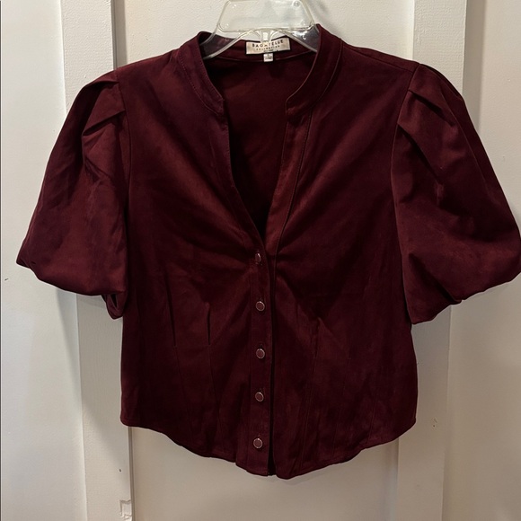 Bagatelle Sz Small Maroon Top Blouse Button Up Down Corset Style Sexy Balloon - Picture 6 of 13